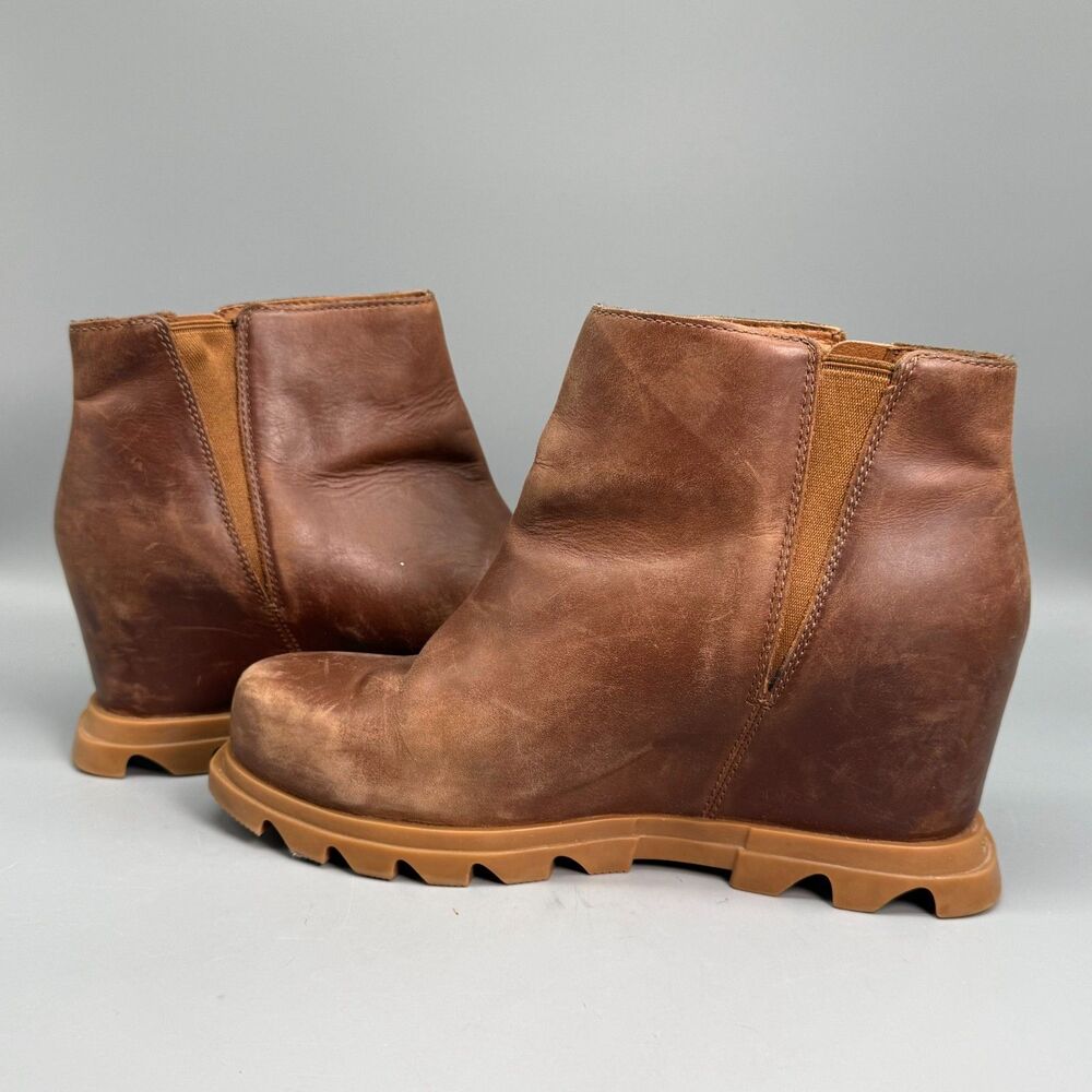 Sorel Joan Arctic Wedge III Chelsea Boots Women's 9 Brown Leather Round Toe Shoe - Picture 8 of 10